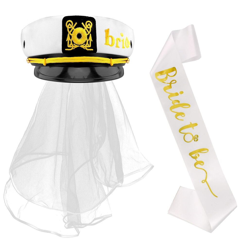 6648 Bride to Be Sash Bride Hat with Veil Captain Hats for Bachelorette